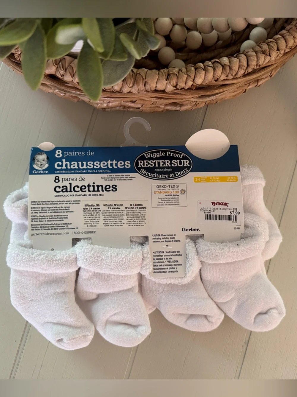 Gerber White Infant Cuffed Socks 8-Pack